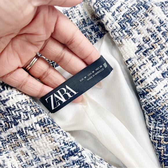 Zara Women's Casual Plaid Double-Breasted Texture Suit‎ Jacket Size M - Picture 7 of 8